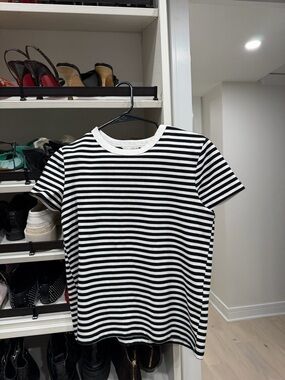 Zara Black and White Striped Crew Tee